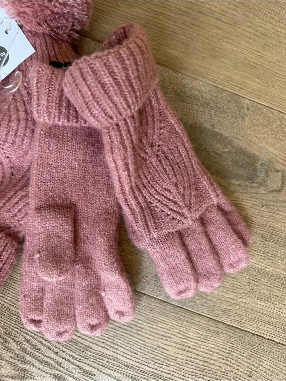 Kids Pink Knit Pom Beanie, Scarf & Mittens Set